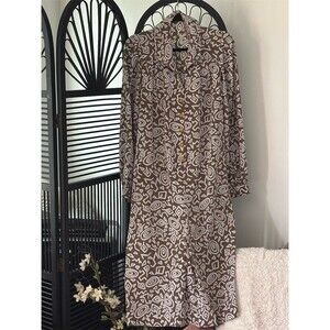 Unknown  Shirt Dress Womens Size M Brown & Cream Abstract Button Front Midi